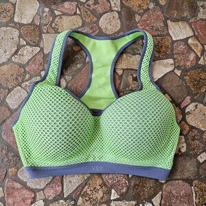 Victoria's Secret VSX Sport 36C Mesh Racerback Sports Bra Neon Green & Grey